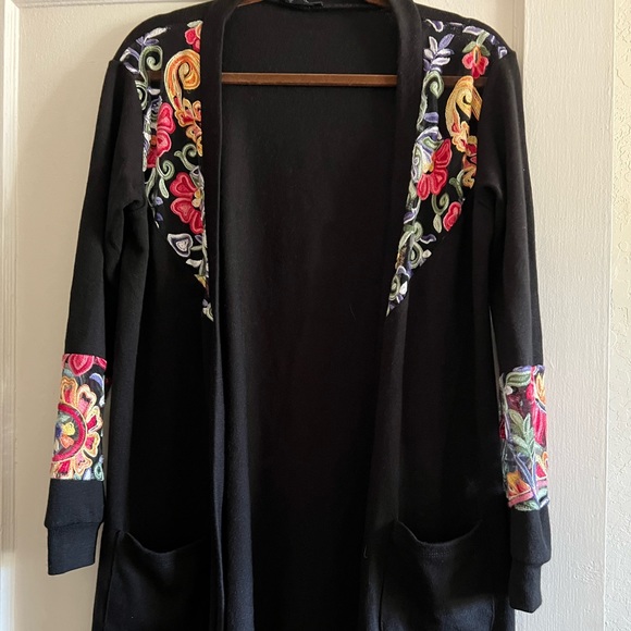 MILAN KISS Black and Pink Floral Open Cardigan Woman XL - Picture 2 of 14